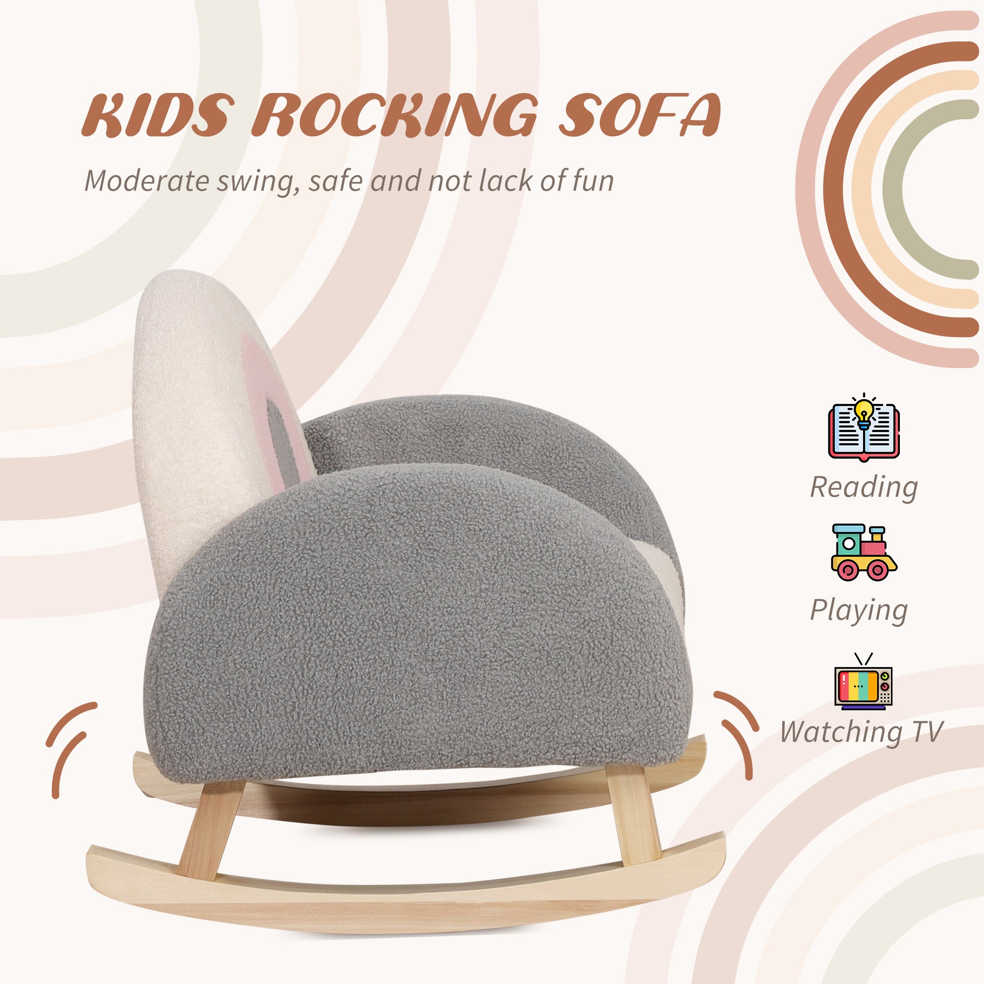 Kids Sofa, Rocking Toddler Sofa Chair, Gift for 18-36 Months, Gray