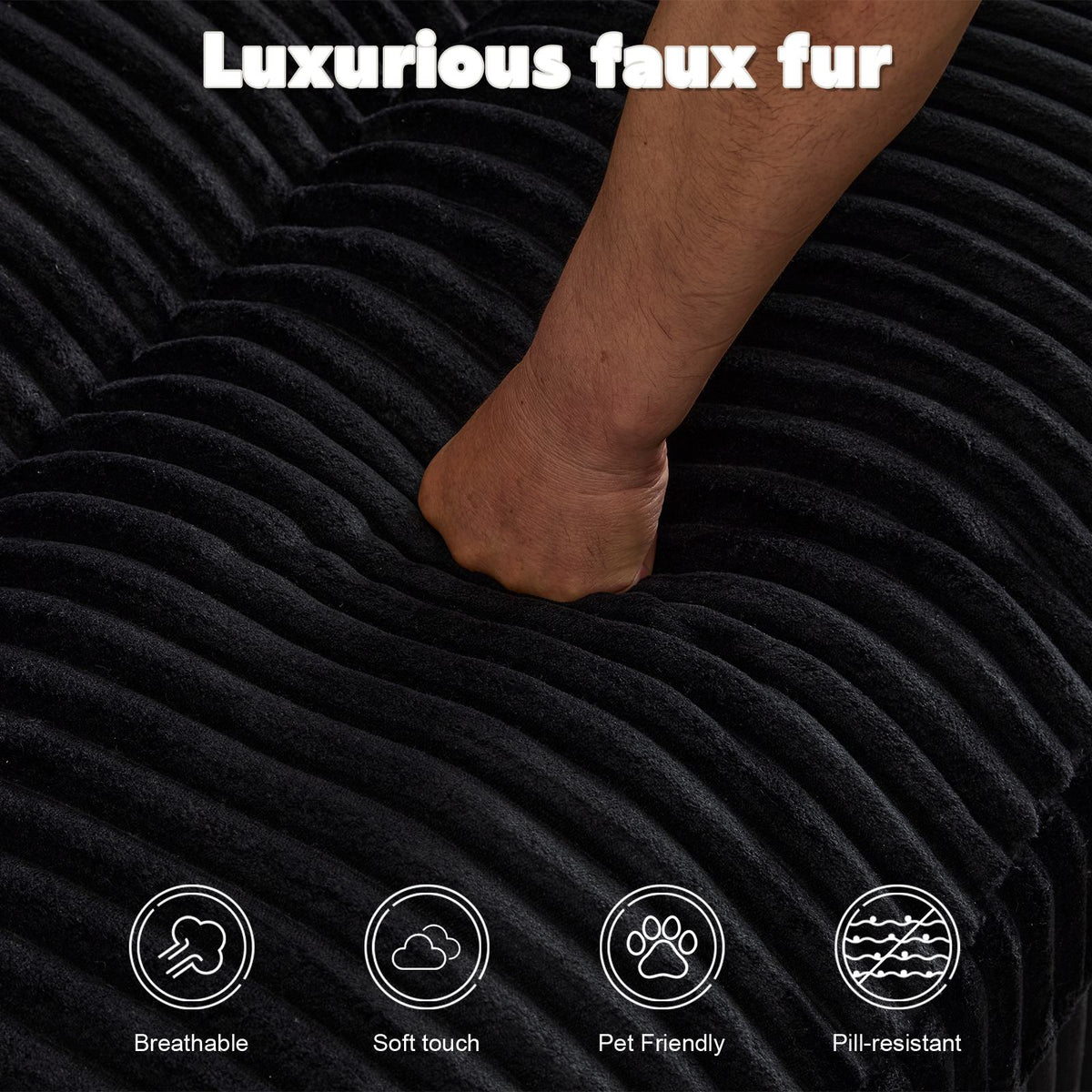 Double Chaise Lounge Chair with Deep Seat and Corduroy Fabric, Sectional Love-seat Perfect for Apartments, 82.5'' L x 57'' W x 23.5'' H, Black