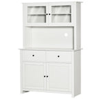 63.5" Kitchen Buffet with Hutch, Pantry Storage Cabinet with 4 Shelves, Drawers, Framed Glass Doors, Open Microwave Countertop, Antique White