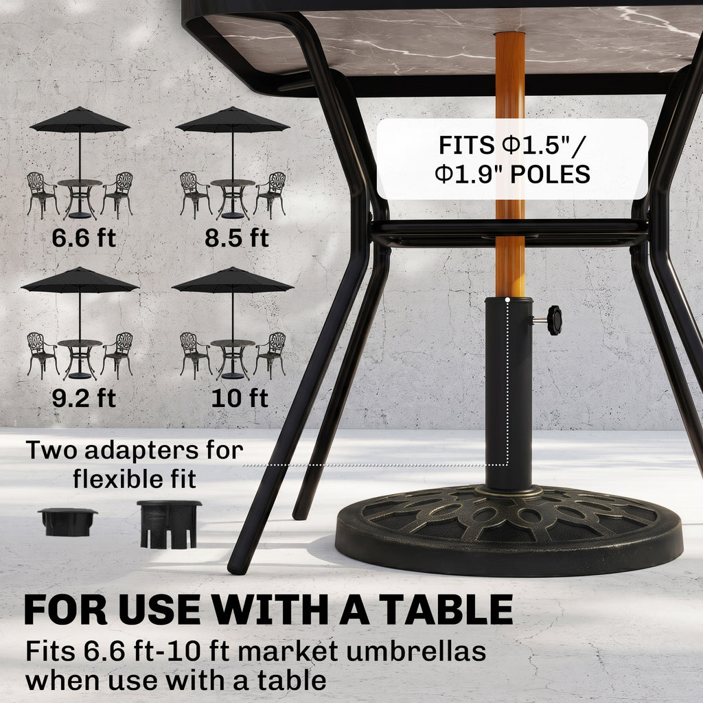 18" 26 lbs Round Resin Umbrella Base Stand Market Parasol Holder with Beautiful Decorative Pattern & Easy Setup, for Φ1.5", Φ1.89" Pole, for Lawn, Deck, Backyard, Garden, Bronze
