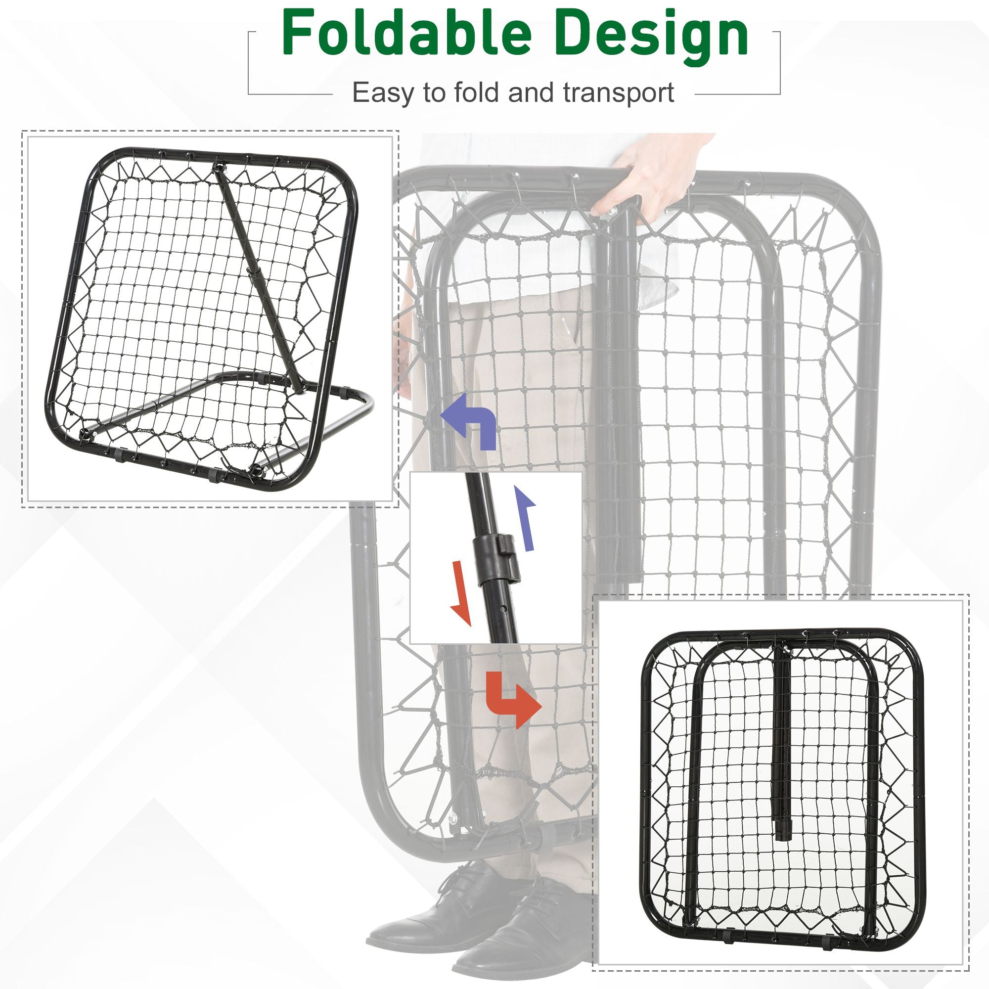 Soccer Rebounder Net, 3' x 3', Angle Adjustable Portable Training Goal Net with Quick Folding Design, Sturdy Metal Tube
