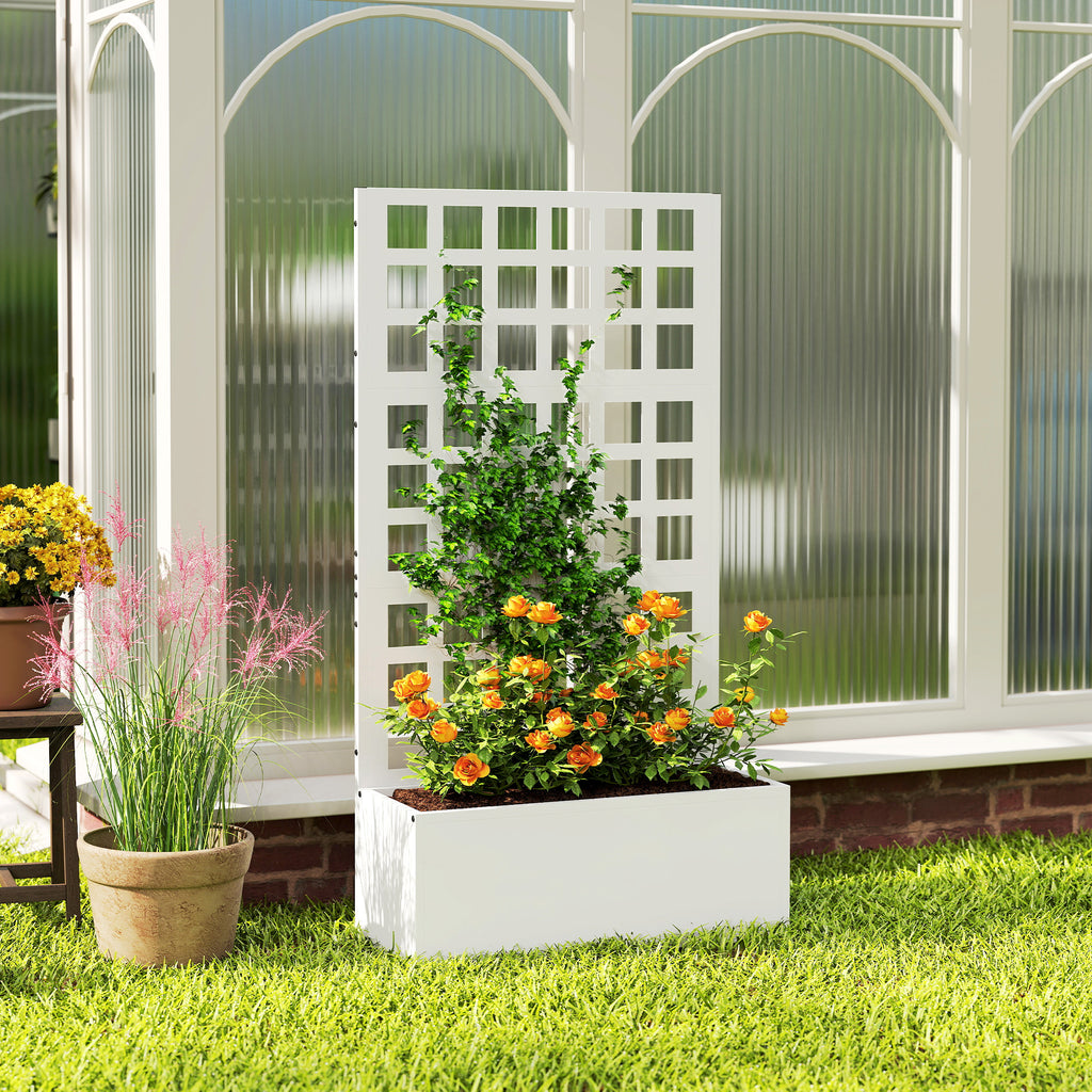 Galvanized Raised Garden Bed Planter Box with Trellis for Climbing Plants, Vegetable, Vines, 24" x 9" x 44.5", White