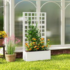 Galvanized Raised Garden Bed Planter Box with Trellis for Climbing Plants, Vegetable, Vines, 24" x 9" x 44.5", White