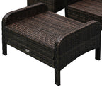 5 Pieces Rattan Wicker Lounge Chair Outdoor Patio Conversation Set with 2 Cushioned Chairs, 2 Ottomans and Tempered Glass Top Coffee Table