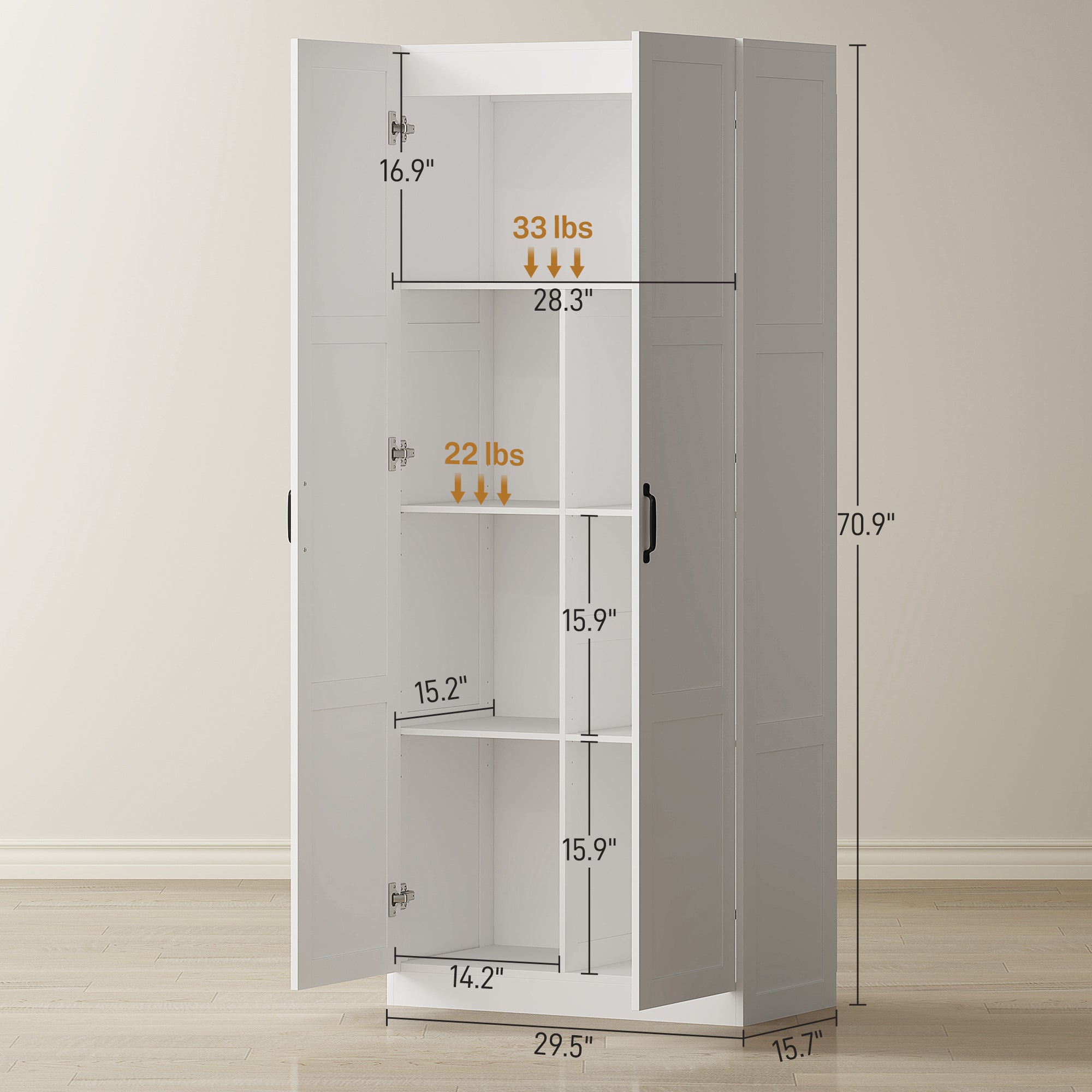 Farmhouse Pantry Cabinet, 71" Tall Kitchen Pantry Storage Cabinet with Soft-Close Hinges, Adjustable Shelves, White