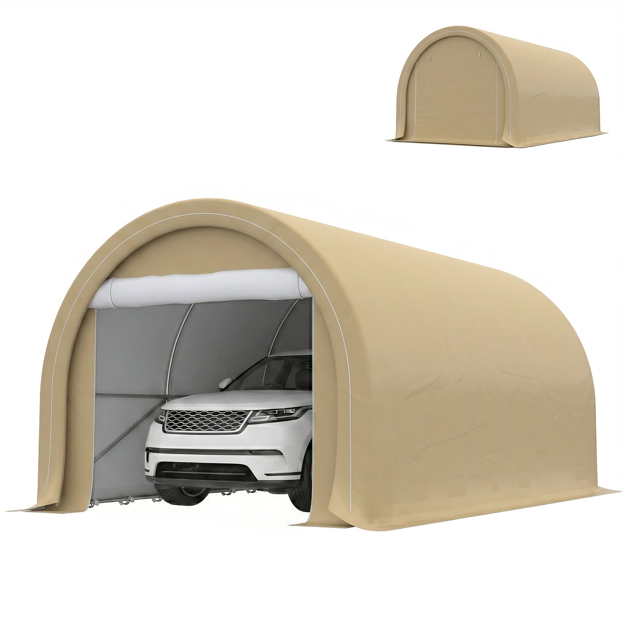10' x 16' Carport, Heavy Duty Portable Garage Storage Tent with Large Zippered Door, Anti-UV PE Canopy Cover for Car, Truck, Boat, Motorcycle, Bike, Garden Tools, Outdoor Work, Beige