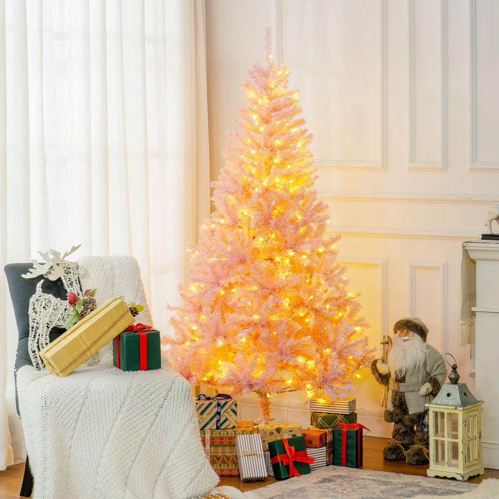 6 FT Tall PreLit Artificial Christmas Tree with Realistic Branches, 250 Warm White LED Lights and 1000 Tips, Pink