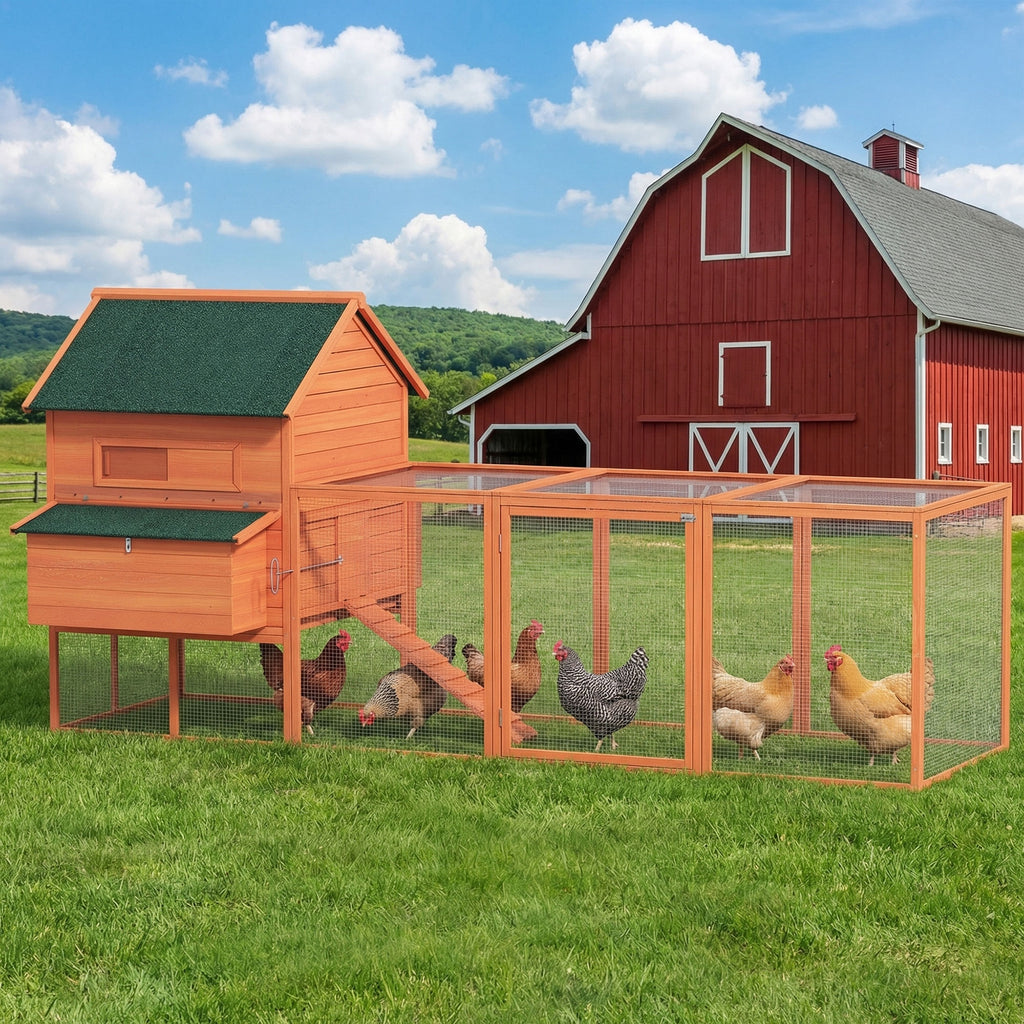 137" Wooden Chicken Coop for 4-6 Chickens, Backyard, Orange
