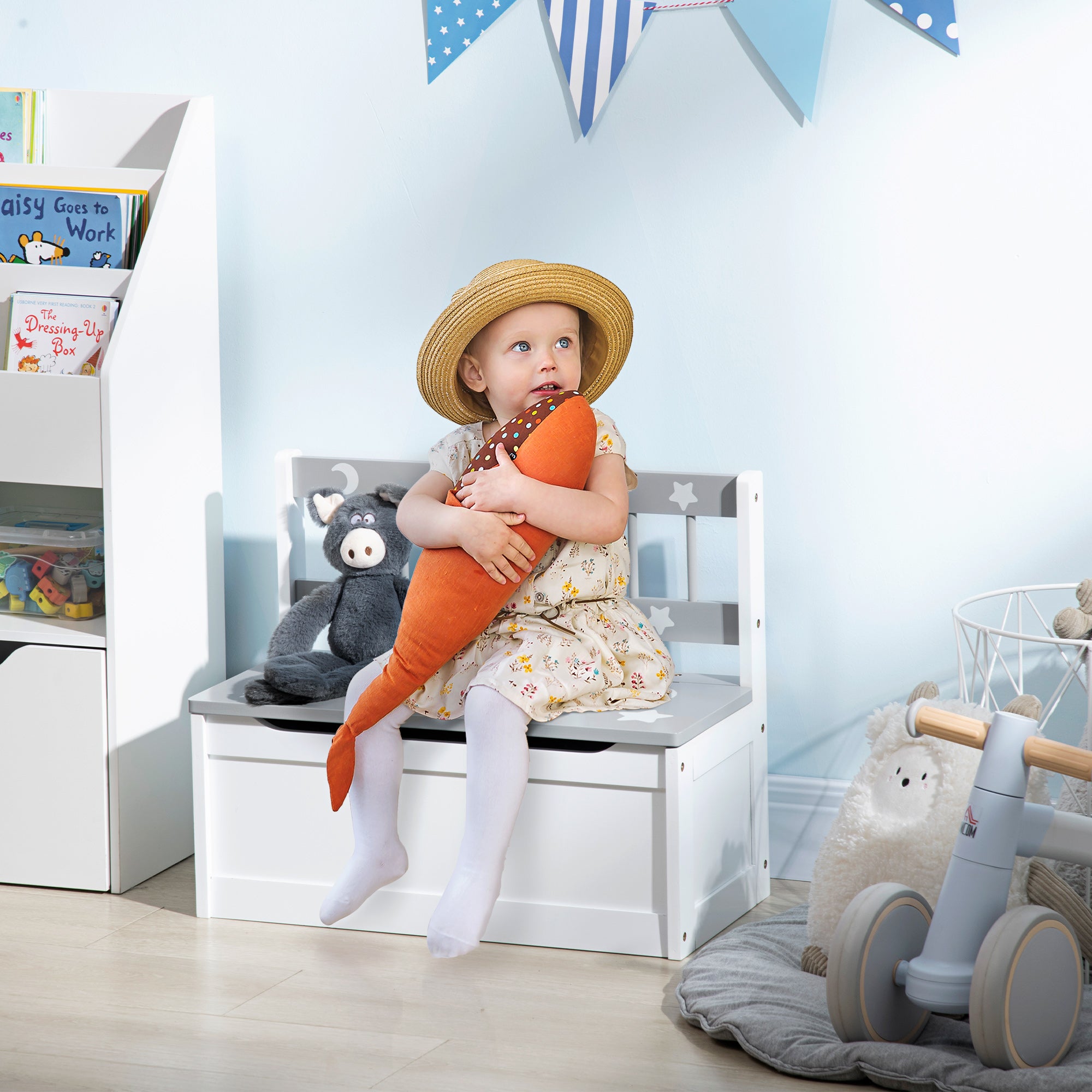 Toddler Toy Box Storage Bench with Large 27 Liter Interior, Kids Storage Bench Seat with Storage for Toddler Playroom Furniture, Kids Bedroom Furniture, Toy Organizer and Storage Bin, Gray