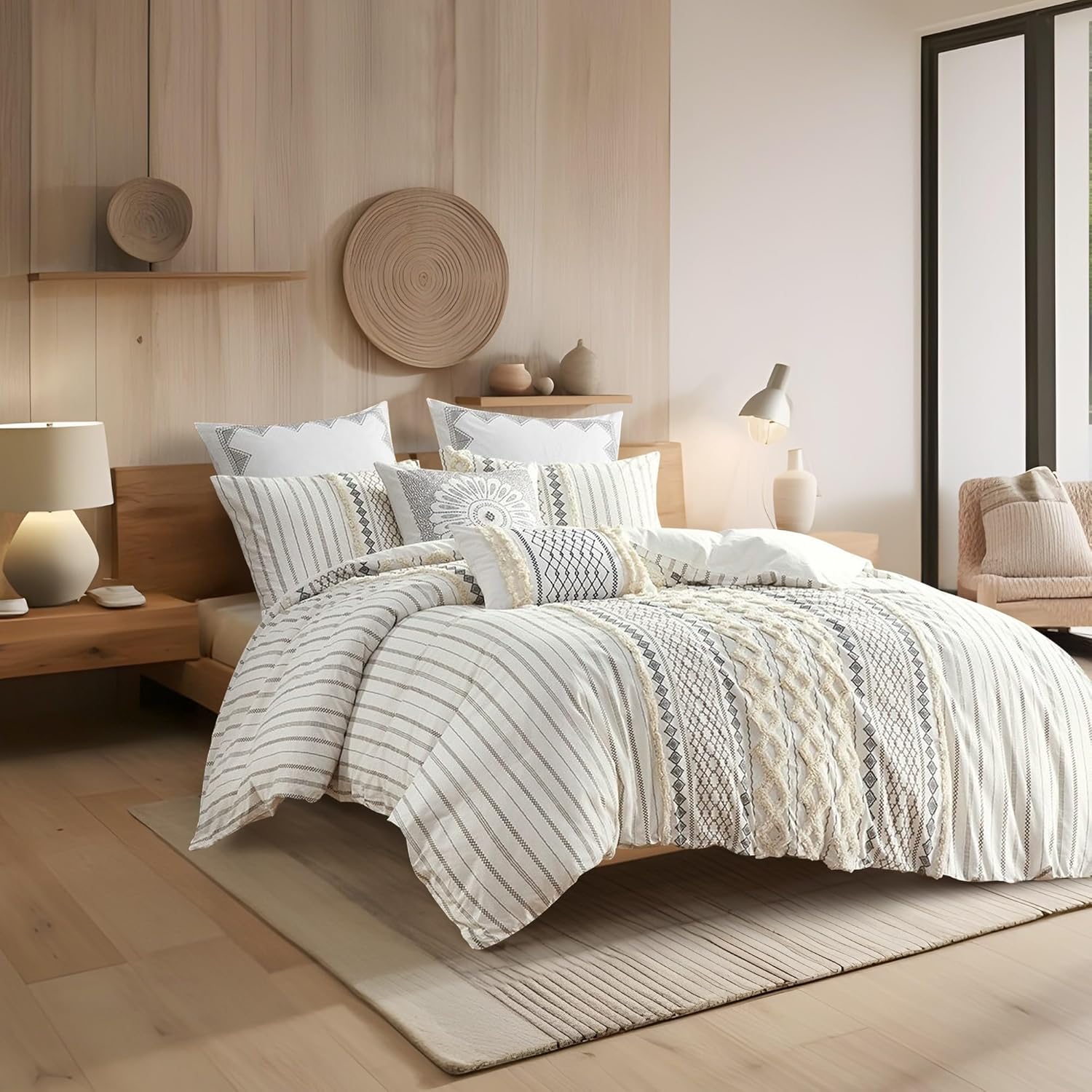 Cotton Embroidered Euro Sham with Antimicrobial Treatment, Hidden Zipper, Pillow Cover with Geometric Design, 26" L x 26" W x 0.13" H, White