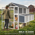 77" Large Chicken Coop for 6-8 Chickens, Outdoor Wooden Hen House Poultry Cage with Run, Nesting Boxes, Waterproof Roof