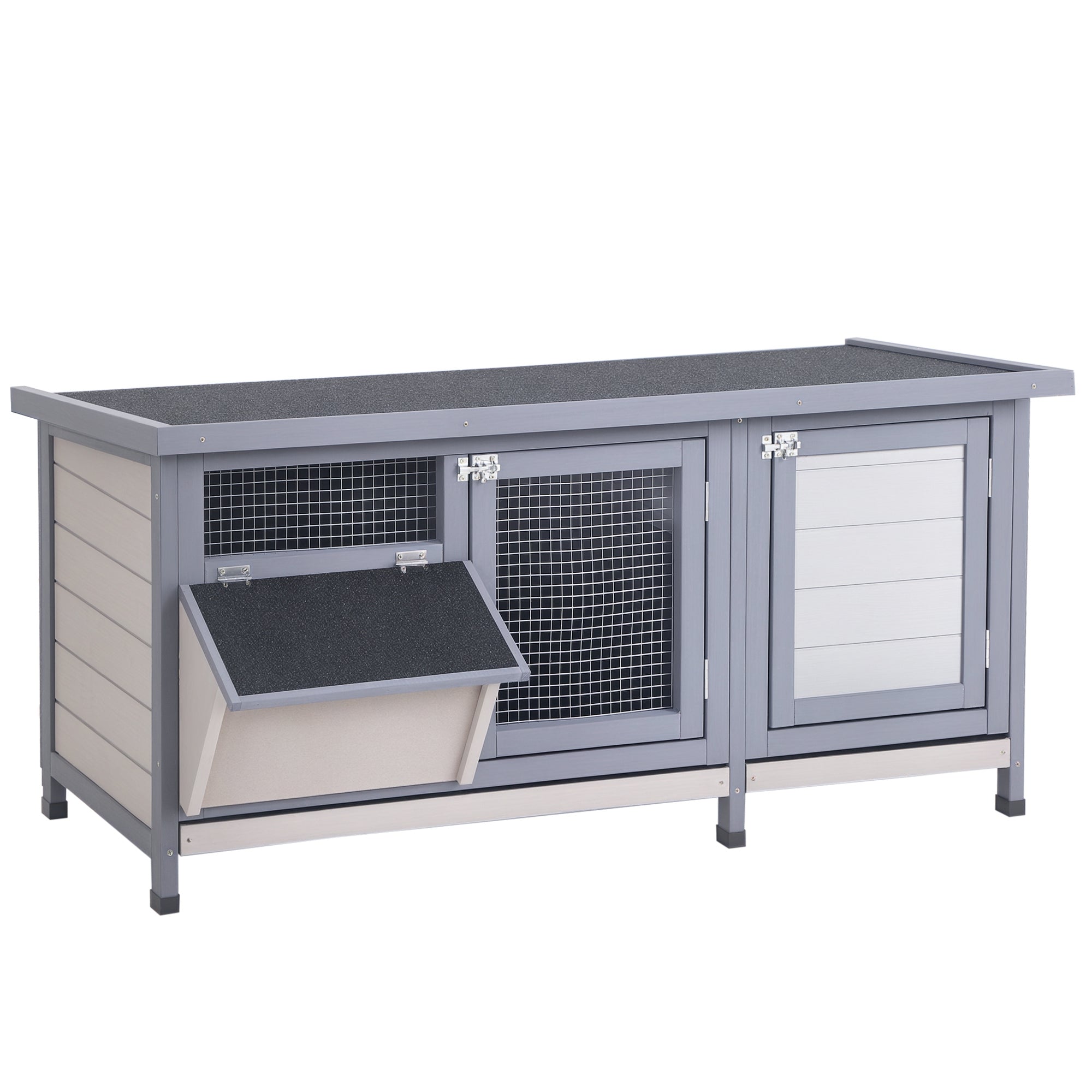 Wooden Rabbit Hutch Bunny Hutch Cage Guinea Pig with Waterproof Roof, No Leak Tray and Feeding Trough, for Rabbits, Chickens, Ducks, Indoor/Outdoor, Gray