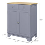 Kitchen Storage Cabinet, Sideboard Floor Cupboard with Solid Wood Top, Adjustable Shelf, and 2 Drawers, Gray