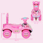 Foot to Floor Toddler Push Car w/ Horn, Light, Music, Anti-Over-Backwards Device & Underseat Storage, Pink