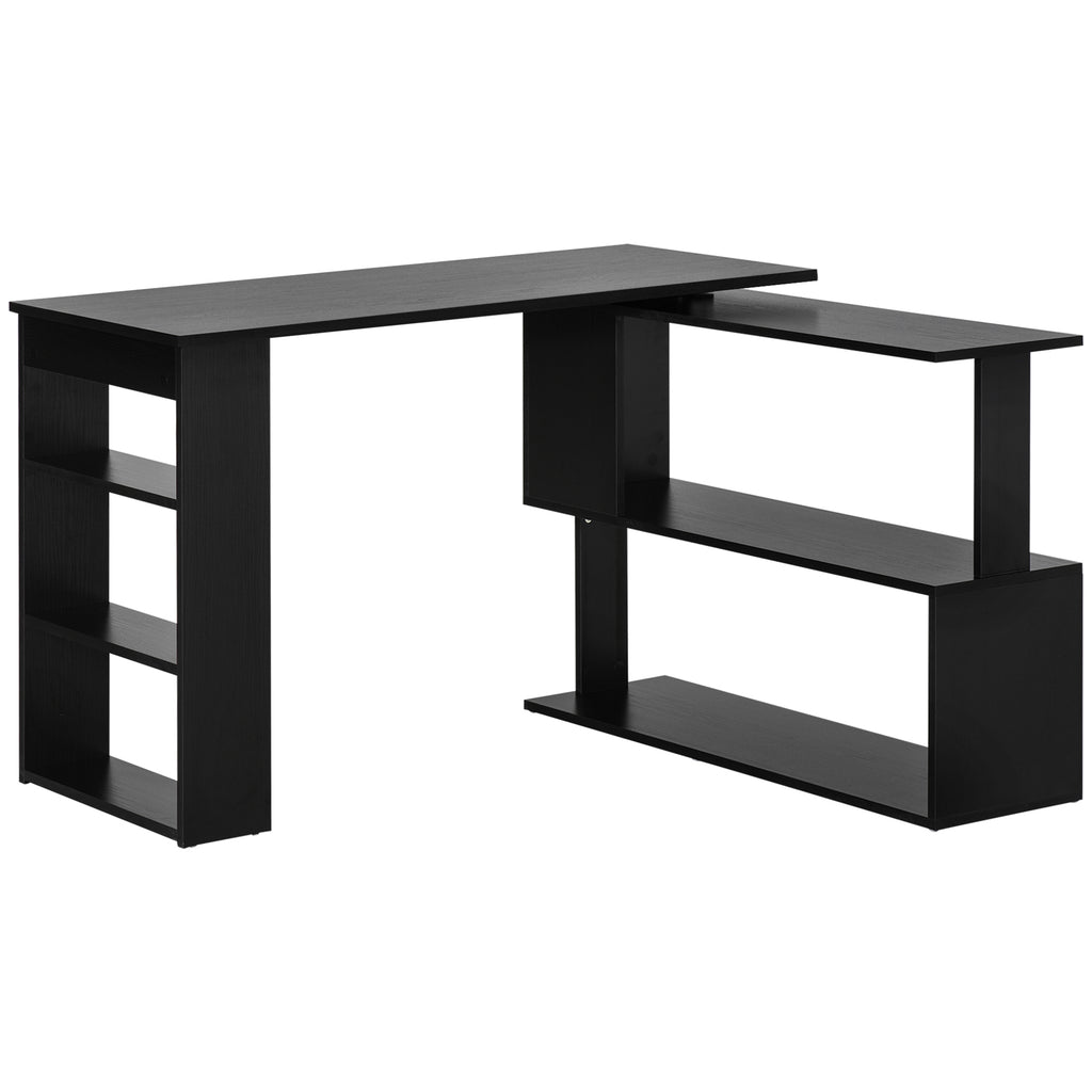 L Shaped Desk, Corner Computer Desk, 360 Degree Rotating Home Office Desk with Storage Shelves, Writing Table Workstation, Black