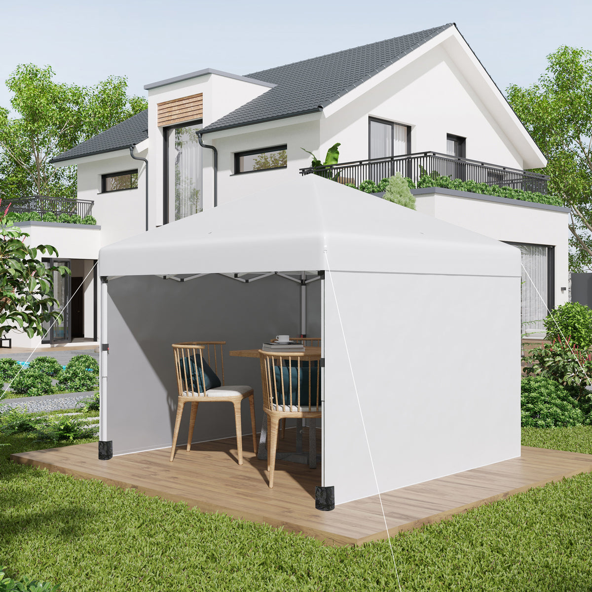10' x 10' Pop Up Canopy Tent with 3 Sidewalls, Leg Weight Bags and Carry Bag, Height Adjustable, Instant Party Tent Event Shelter Gazebo for Garden, Patio, Cream