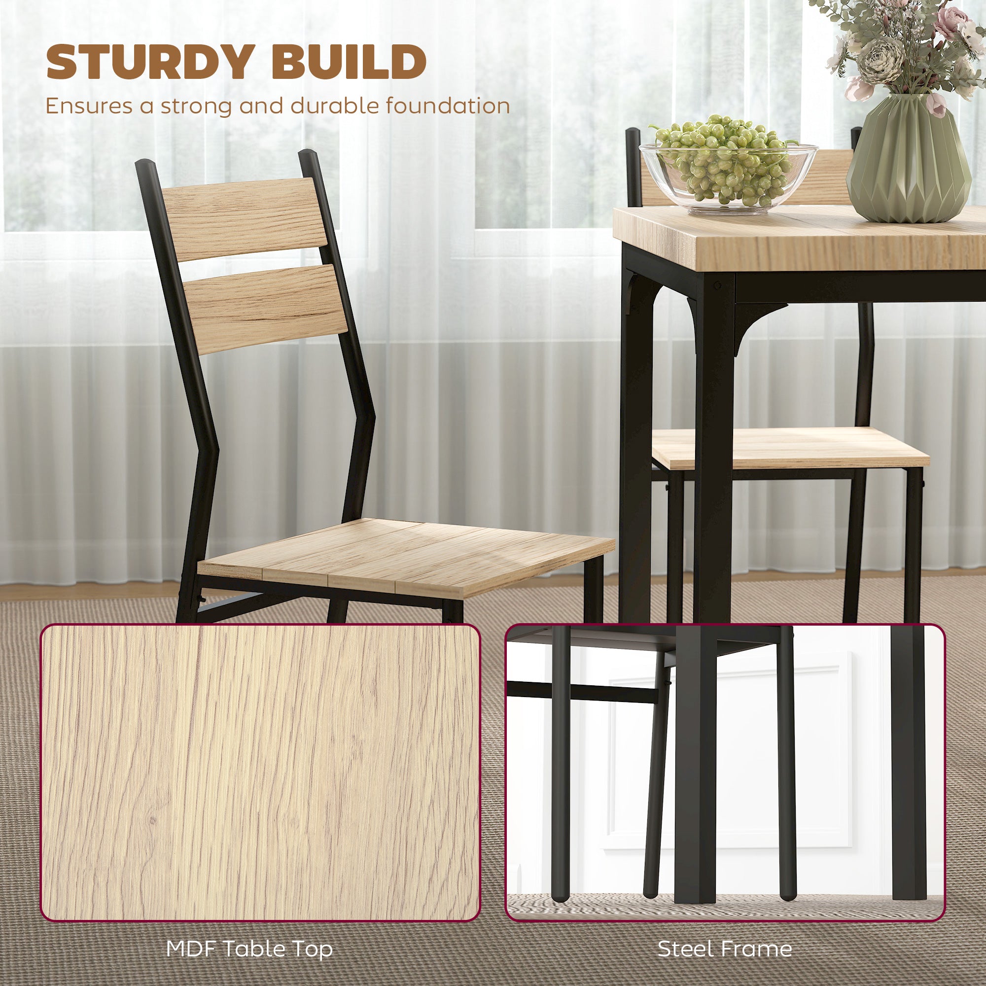 3 Piece Dining Table Set for 2, Modern Kitchen Table and Chairs, Dining Room Set for Breakfast Nook, Light Wood Grain