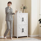 Bathroom Floor Storage Cabinet, Farmhouse Bathroom Cabinet with 4 Doors and Adjustable Shelf, White
