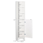 Tall Bathroom Storage Cabinet/Freestanding Linen Tower with 3-Tier Open Adjustable Shelf and Cupboard, White