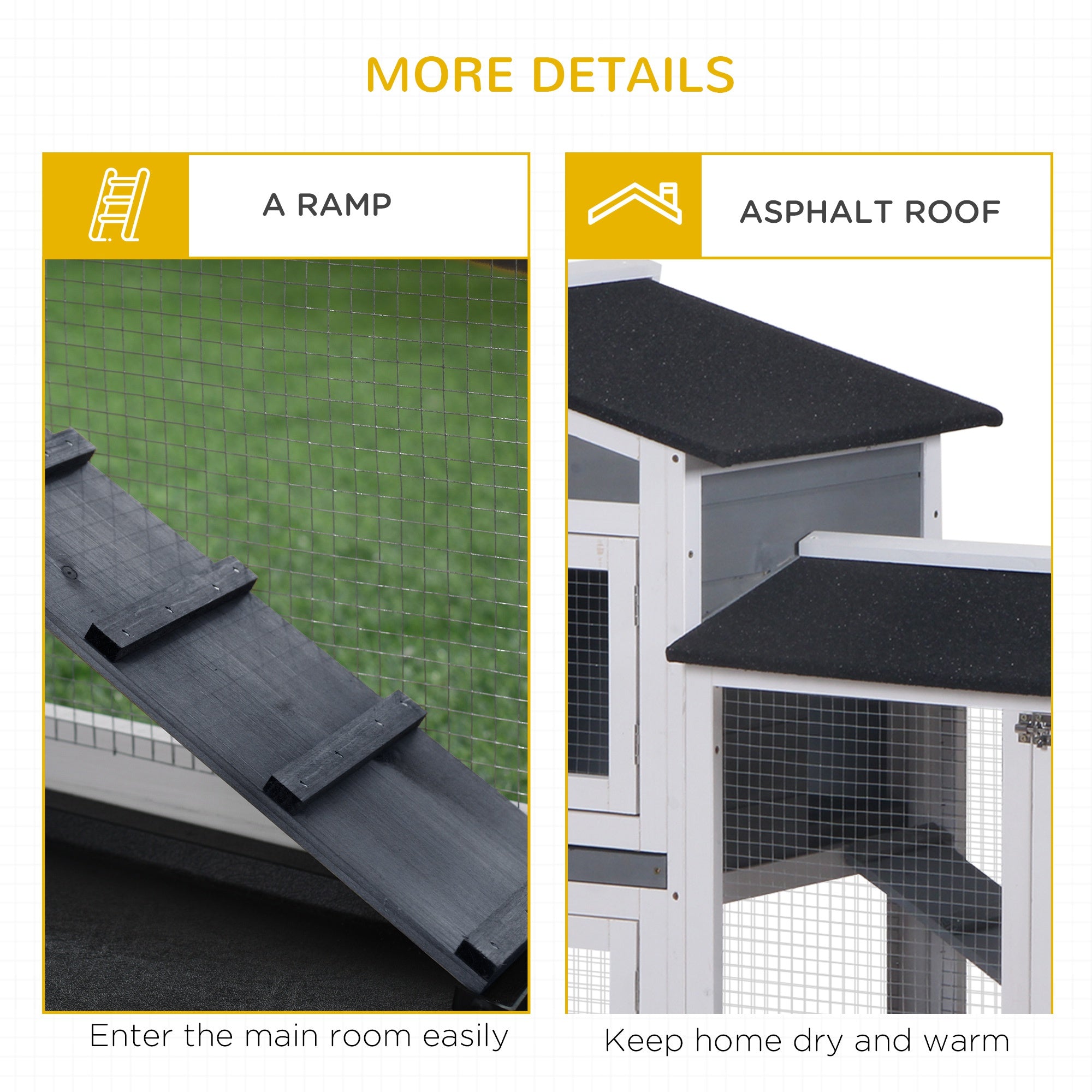 2-tier Indoor Rabbit Enclosure, Wood Hutch Backyard Small Animal House Ramp Outdoor Run Enclosed