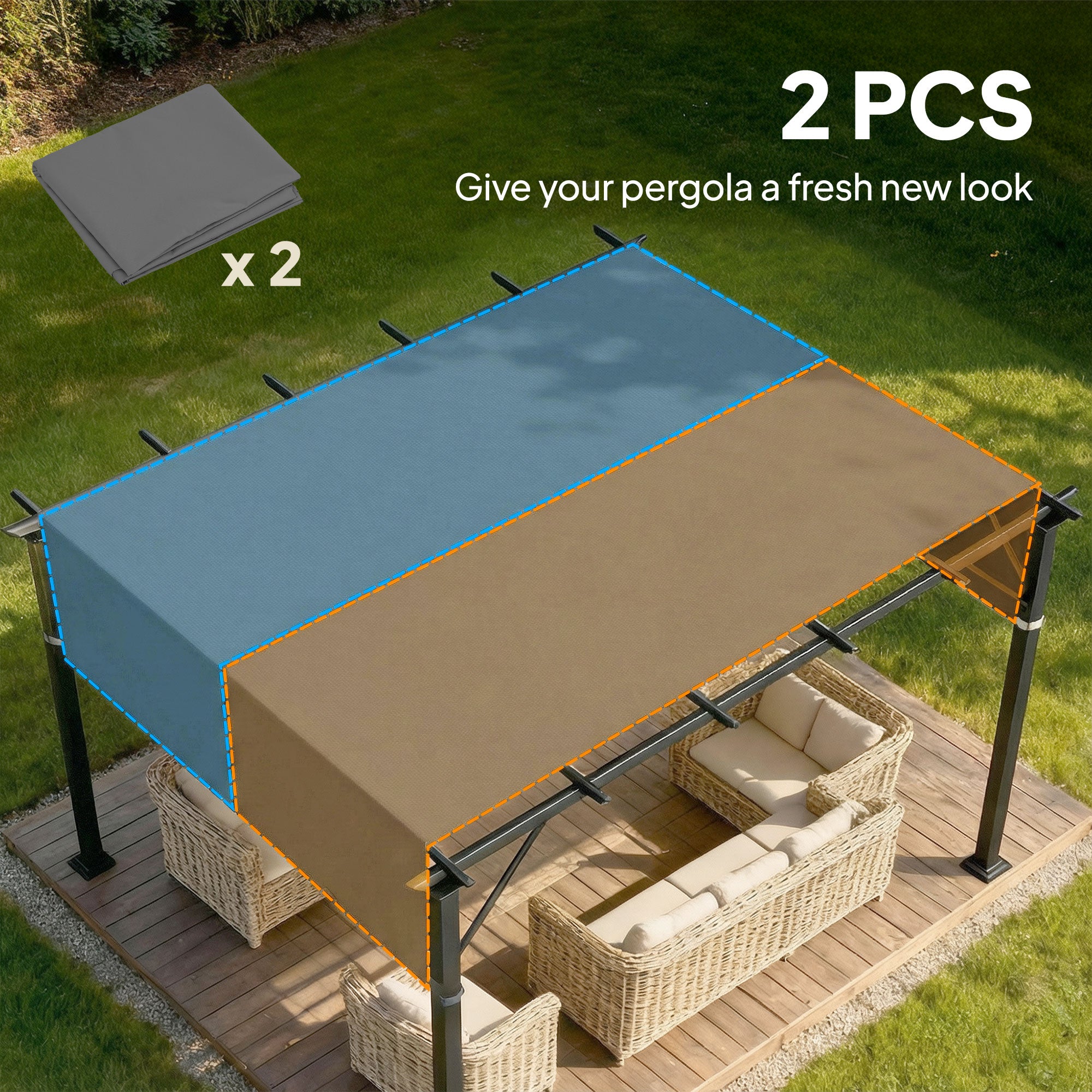 2 Pcs Pergola Replacement Canopy, UV Protection Pergola Shade Cover, Easy to Install, for 10 x 10ft Pergola, Dark Gray