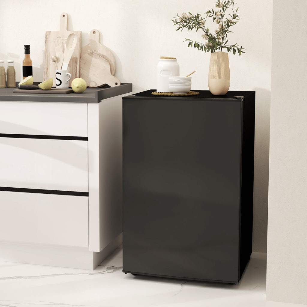 4.5 Cu.Ft Mini Fridge, Single Door Refrigerator with Freezer, Wheels, Adjustable Thermostat, Reversible Door, Black