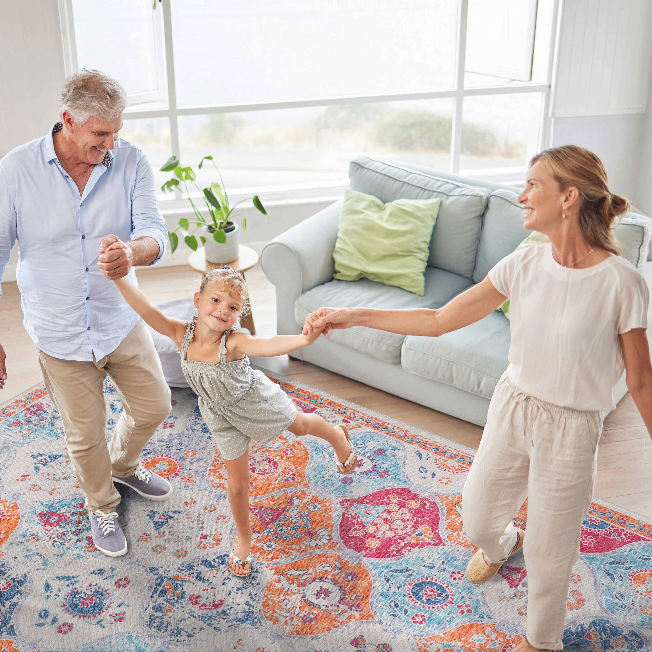 9x12 Washable Kid and Pet Friendly Area Rug, Low-Pile Non-Slip Non-Shedding Rug Blanket, for Living Room, Bedroom, Dining Room, Red