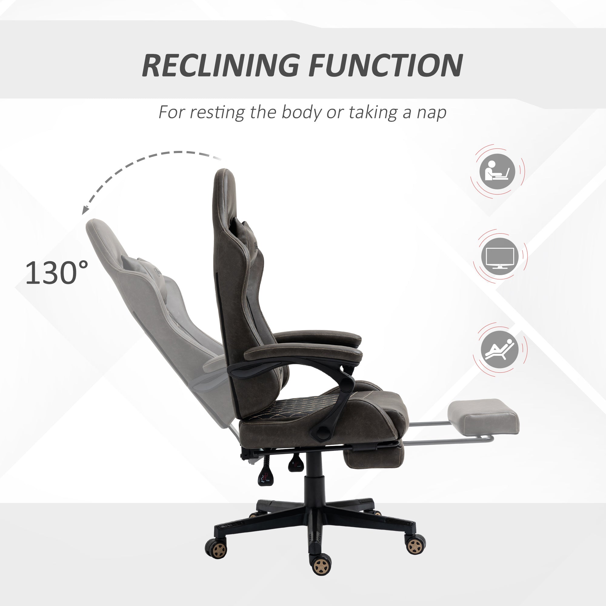 Racing Gaming Chair, PU Leather Gamer Chair with High Back, Footrest, Lumbar Support, Adjustable Height, Brown