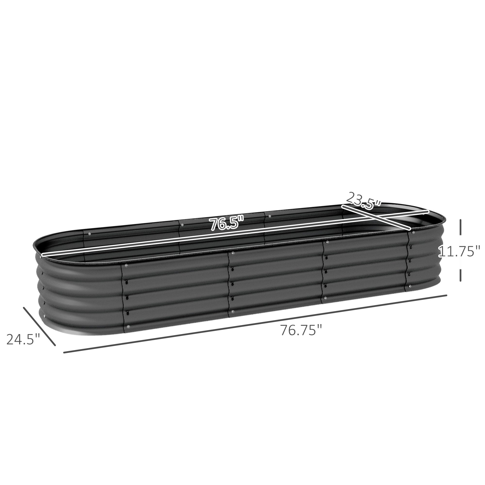 6.4' x 2' x 1' Galvanized Raised Garden Bed Kit, Metal Planter Box with Safety Edging, Dark Gray