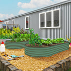7' x 3' x 1' Raised Garden Bed Set, 2PCS Raised Beds for Gardening with Metal Plant Stakes, Green
