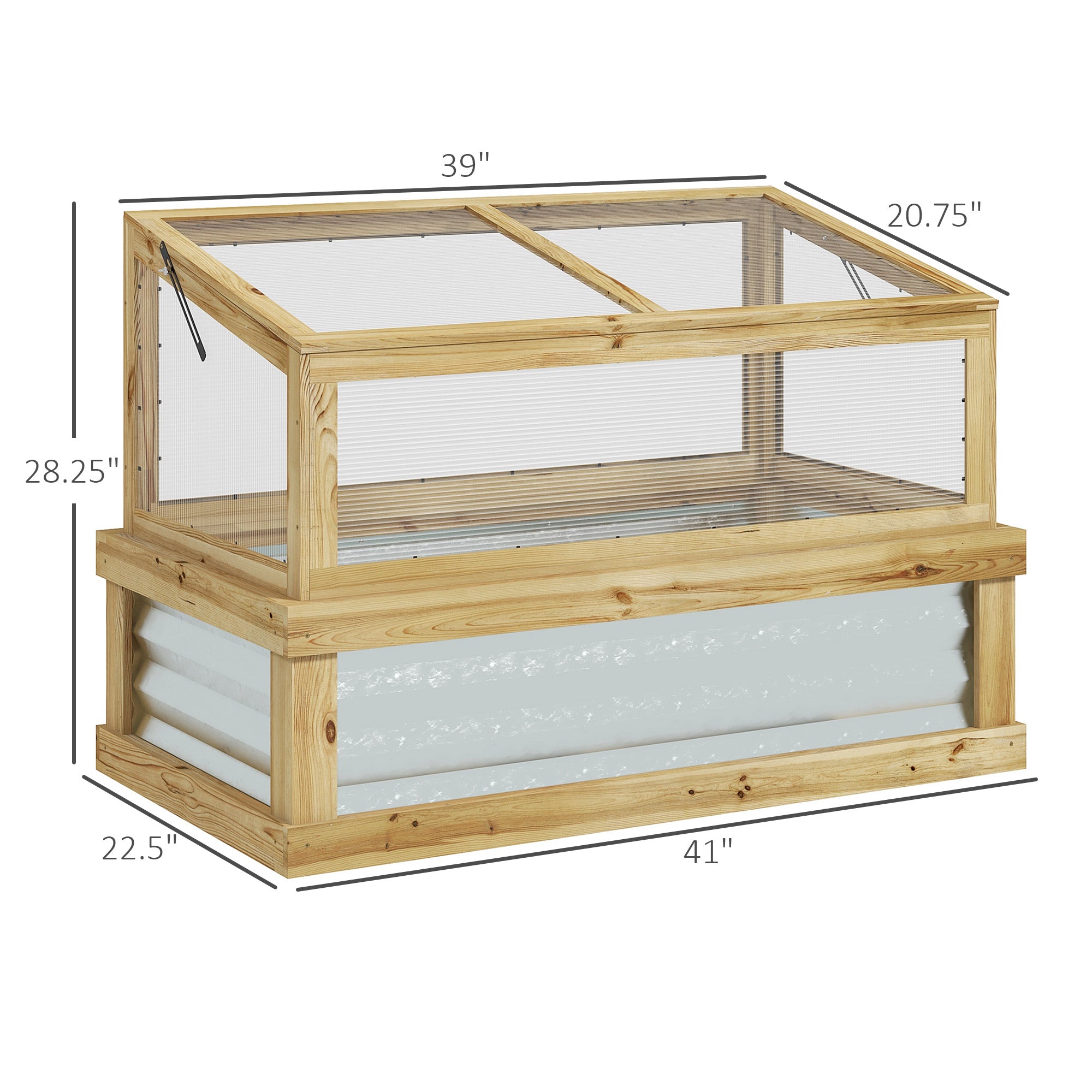 Raised Garden Flower Bed Kit with Lean-to Greenhouse, Wooden Cold Frame Planter, 41" x 22.5" x 28.25", Natural