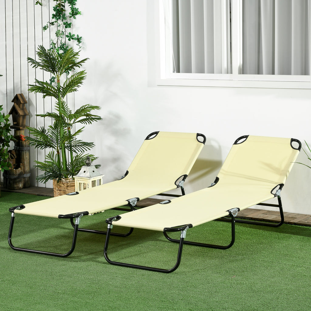 2 Piece Folding Chaise Lounge Pool Chairs, Outdoor Sun Tanning Chairs, Steel Frame for Beach, Yard, Patio, Beige