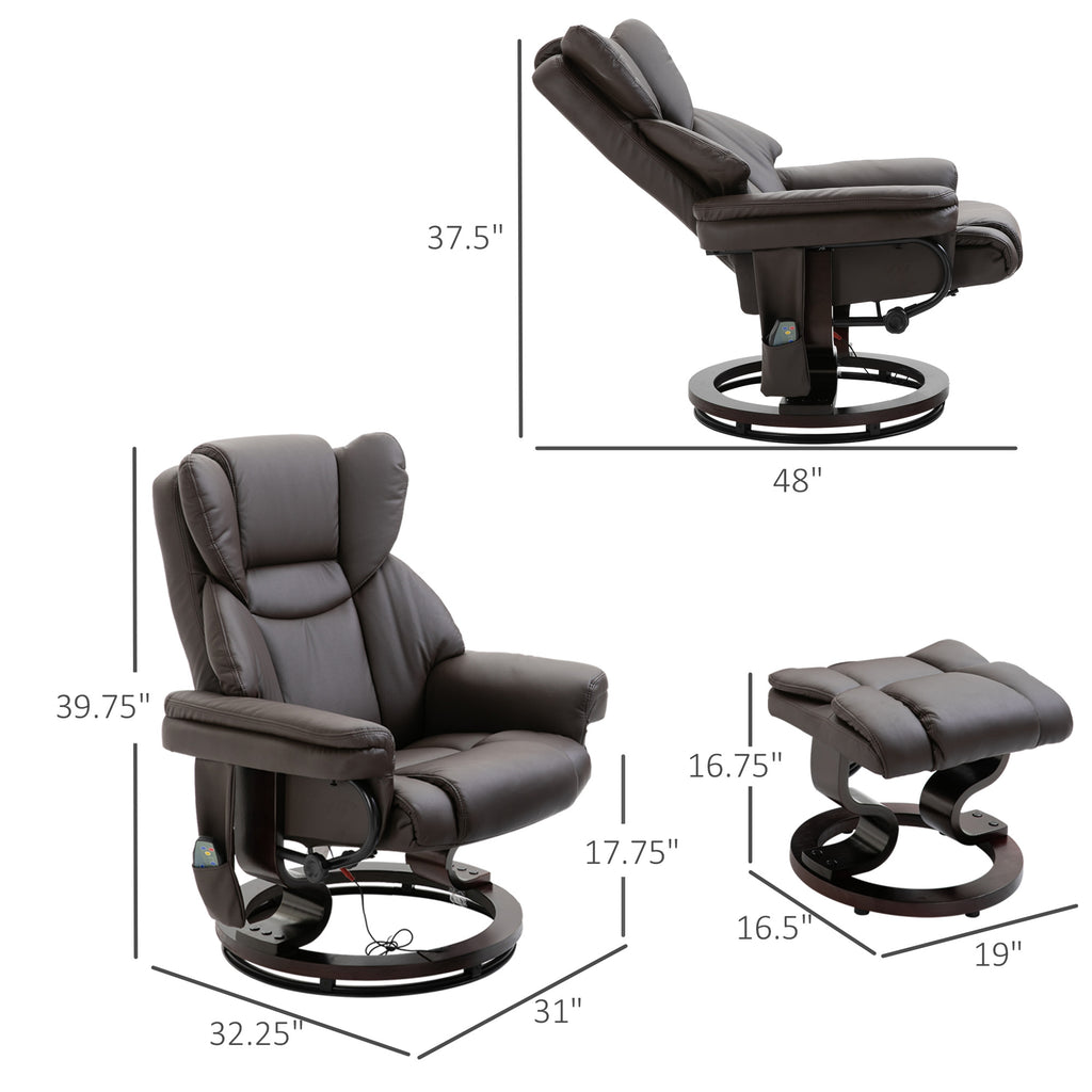Massage Sofa Recliner Chair w/ Footrest, 10 Vibration Point, Faux PU Leather, Brown