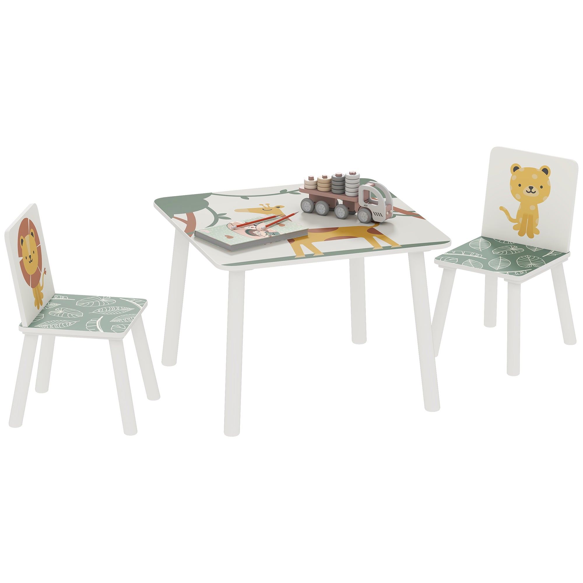 3-Piece Kids Toddler Table and Chair Set Furniture for Boys and Girls Aged 3-8, Bedroom, Nursery, Playroom, Green