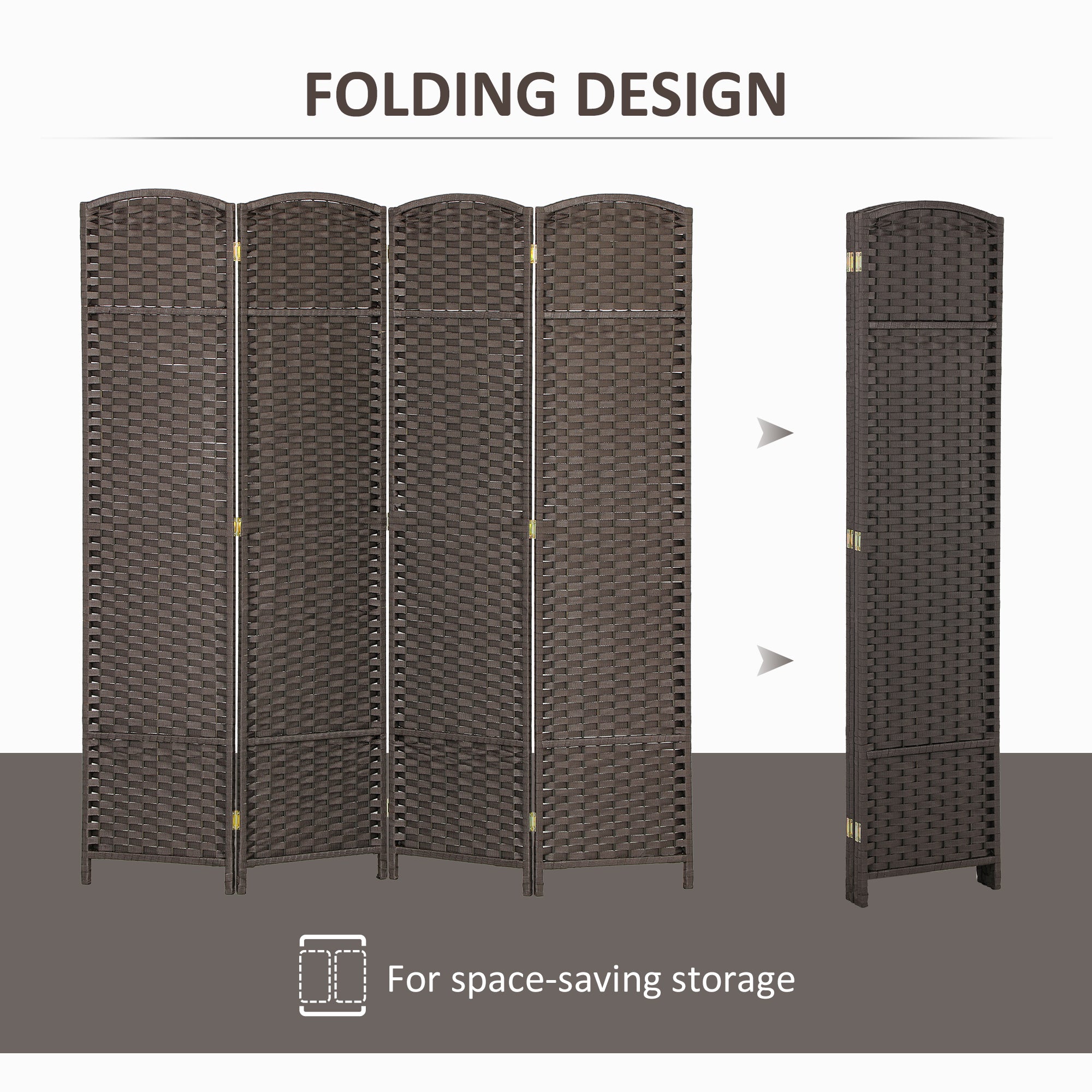 Folding Room Divider Screen 4 Panel 5.6 ' Tall Privacy Screen Freestanding Room Partition for Home Office, Brown