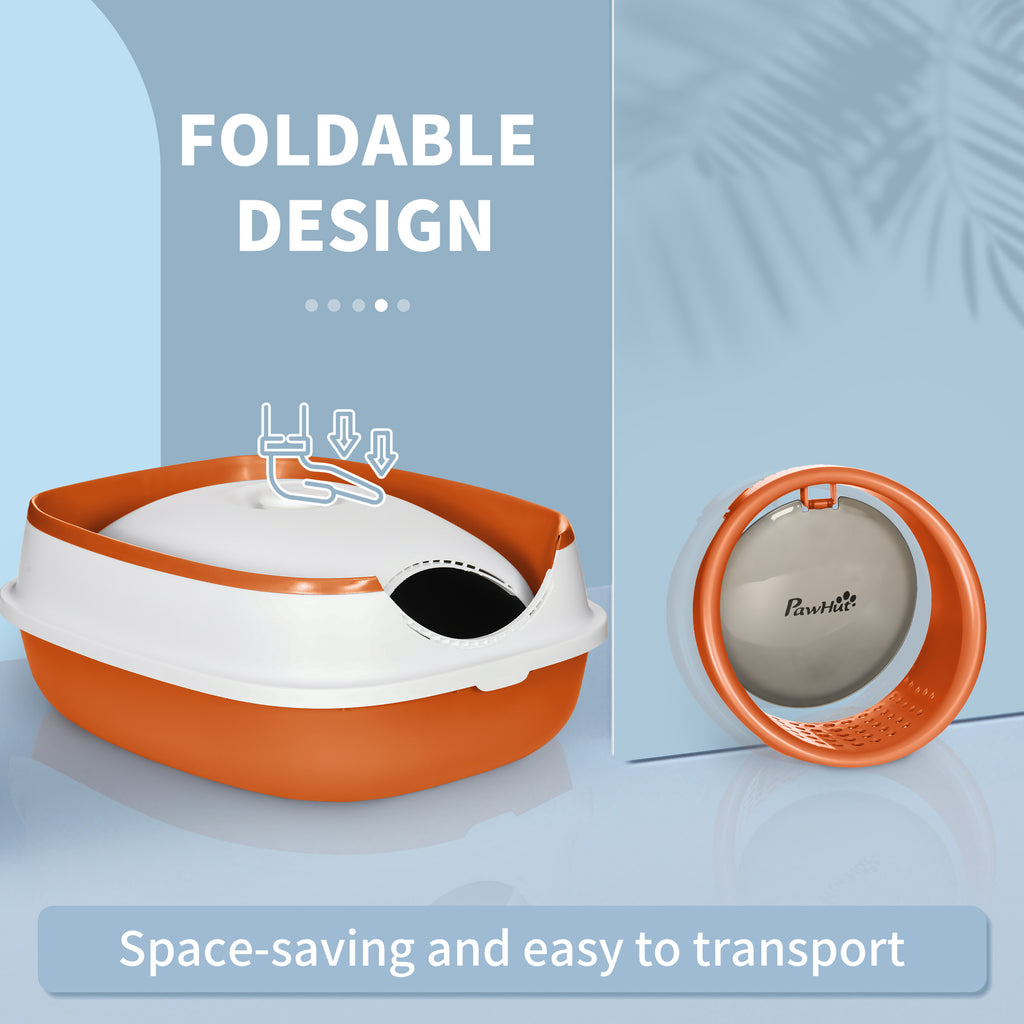 Dome Covered Cat Litter Box with Lid, White and Orange