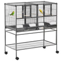 Divided Breeder Bird Cage with Rolling Stand Removable Metal Tray, Storage Shelf, Wood Perch, and Food Container