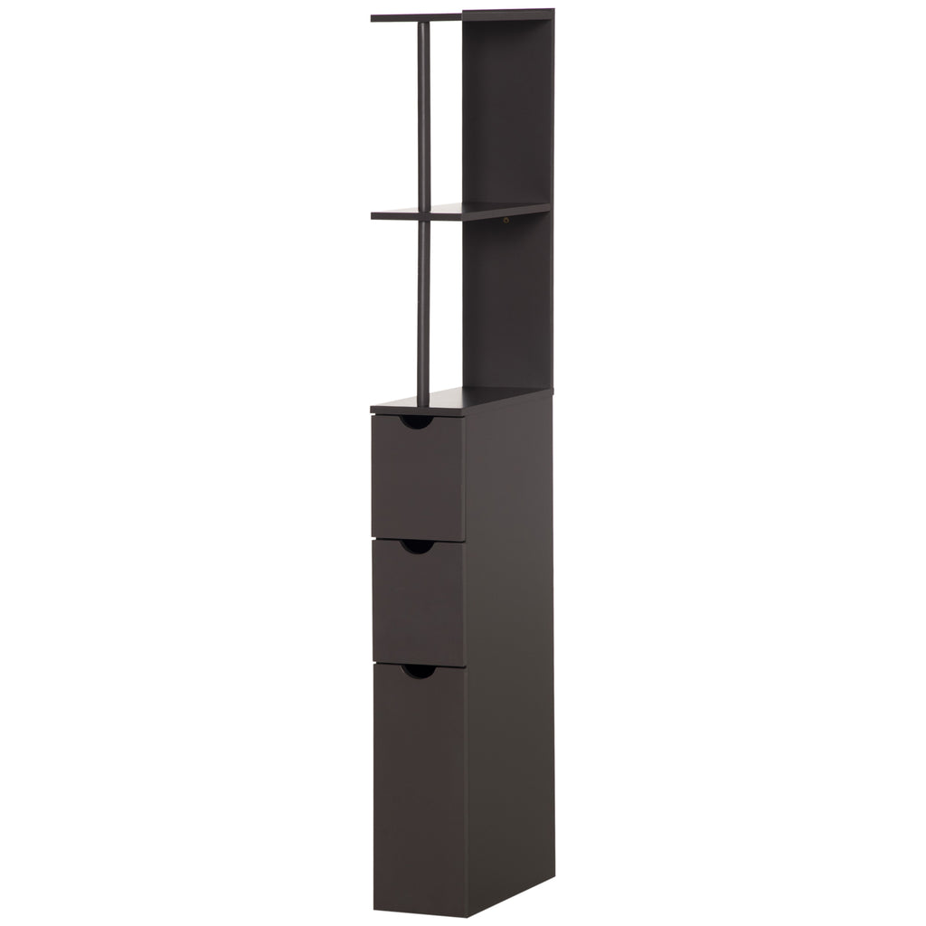 54" Tall Bathroom Storage Cabinet, Freestanding Linen Tower with 2-Tier Shelf and Drawers, Narrow Side Floor Organizer, Brown