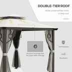 10' x 10' Patio Gazebo, Double Roof Outdoor Gazebo with Privacy Curtains, Mesh Netting, Aluminum Frame Outdoor Canopy Shelter, Cream White