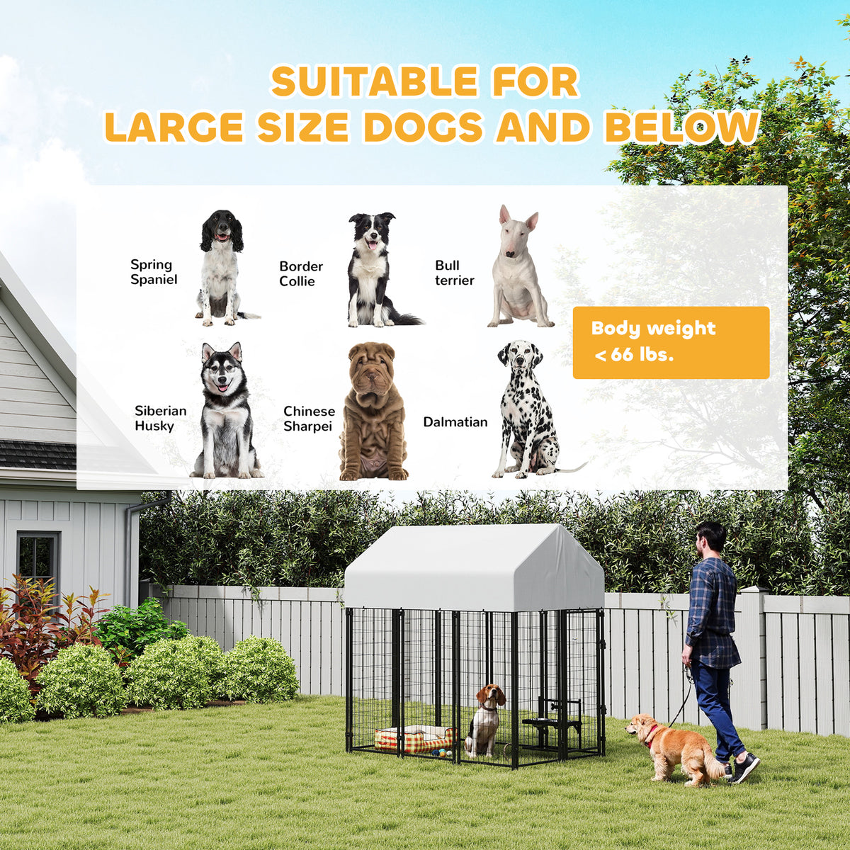 Outdoor Dog Kennel with Roof, 6' x 4' x 6' Heavy Duty Welded Wire Dog Playpen Enclosure with Escape-proof Lock