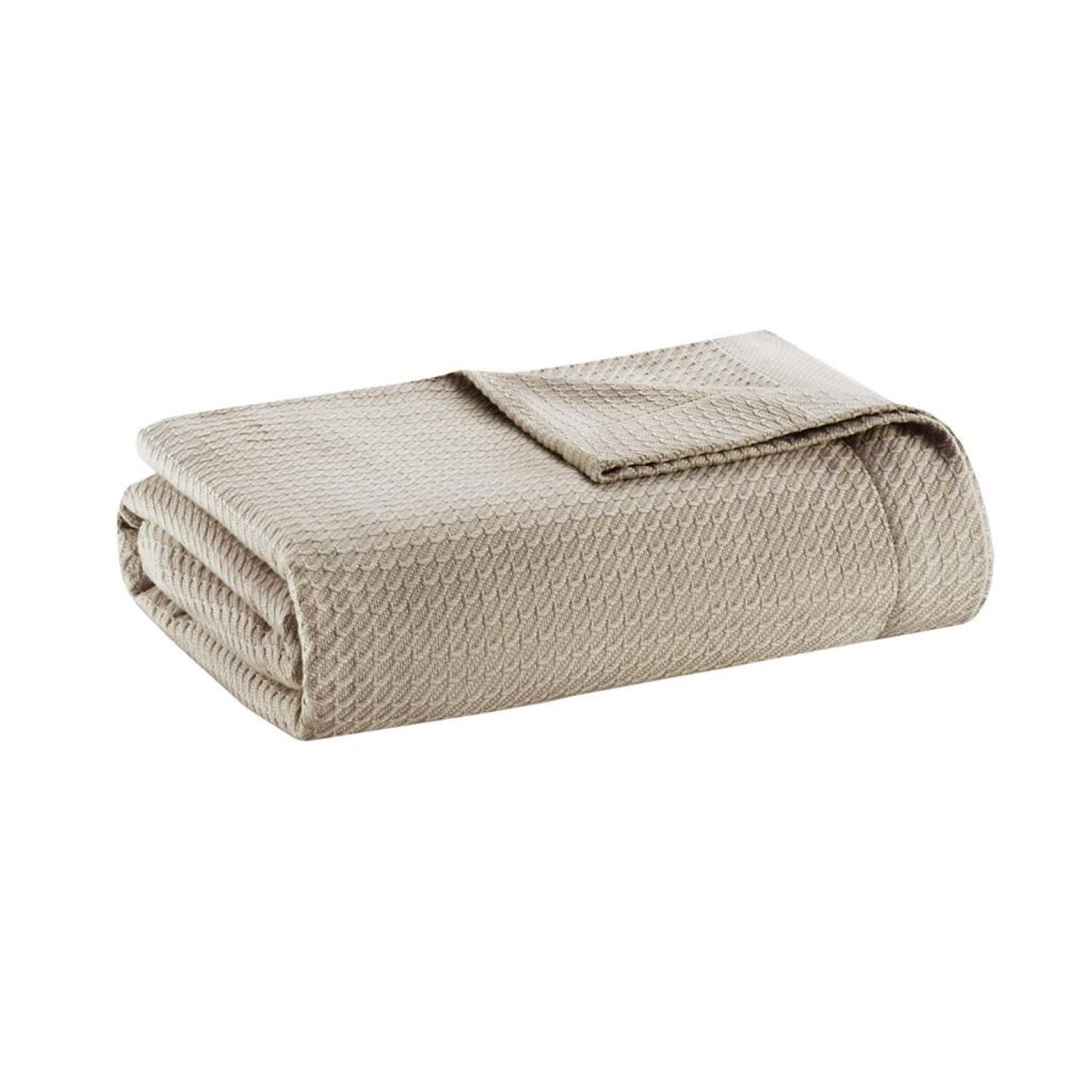 Machine Washable Egyptian Cotton Blanket with Breathable Weave, OEKO-TEX Certified, Ideal for Any Bedroom, 90" L x 66" W x 0.25" H, Khaki