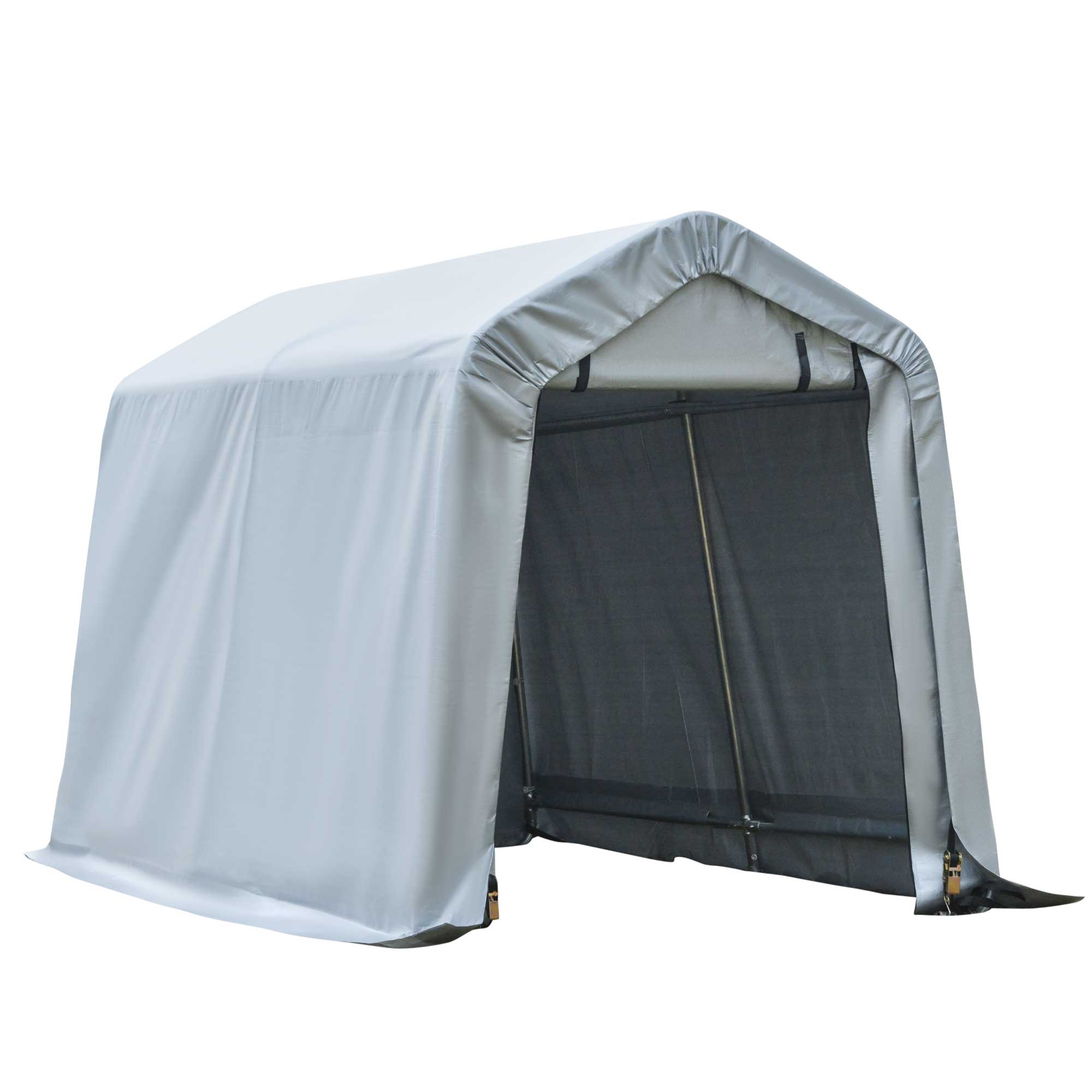 6' x 8' Carport Portable Garage, Heavy Duty Storage Tent, Patio Storage Shelter w/ Anti-UV PE Cover and Double Zipper Doors, for Motorcycle Bike Garden Tools, Light Gray
