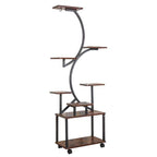 8-Tier Indoor Plant Stand with Grow Lights, Metal Plant Shelf, S-Shaped Design for Home and Patio, 19.5" L x 10" W x 61" H, Black+Dark Walnut