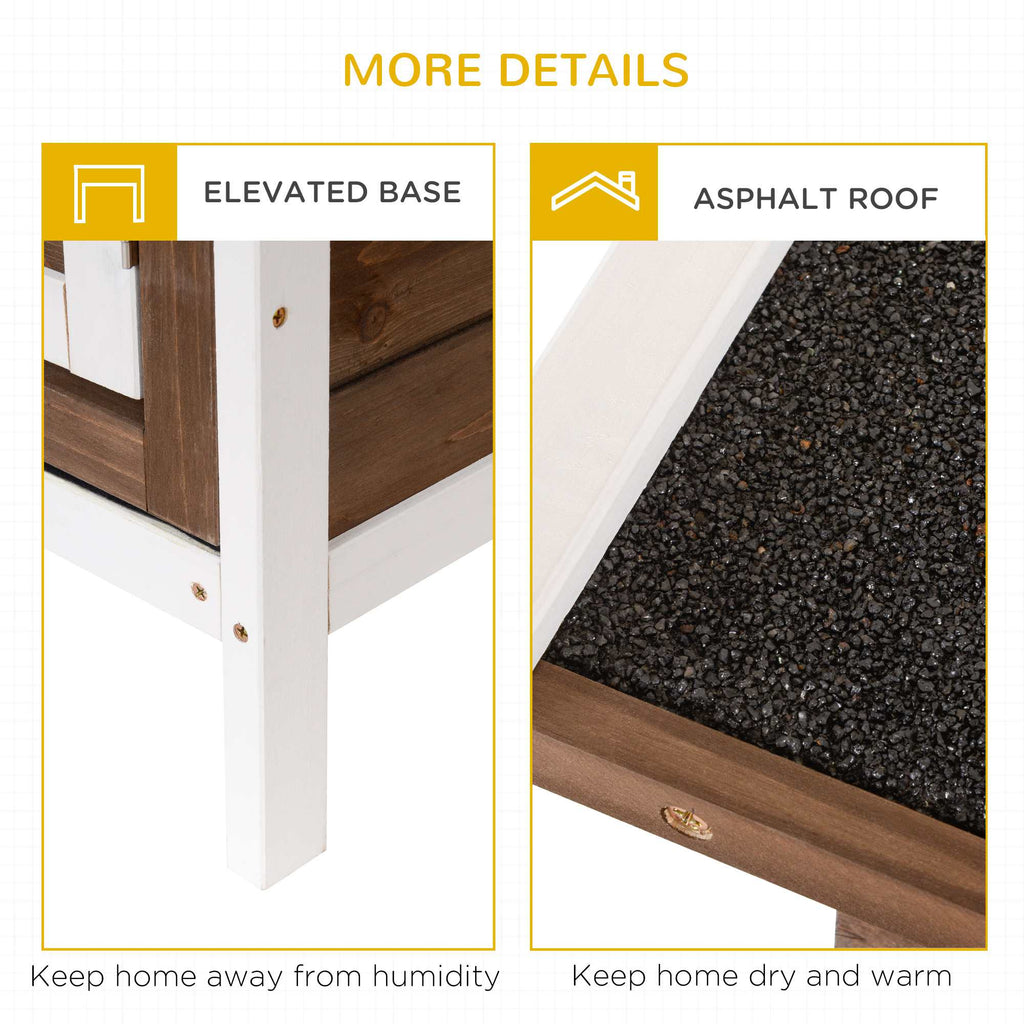 Wooden Rabbit Hutch w/ Dividers Asphalt Roof for Small Animals & Outdoors, Brown
