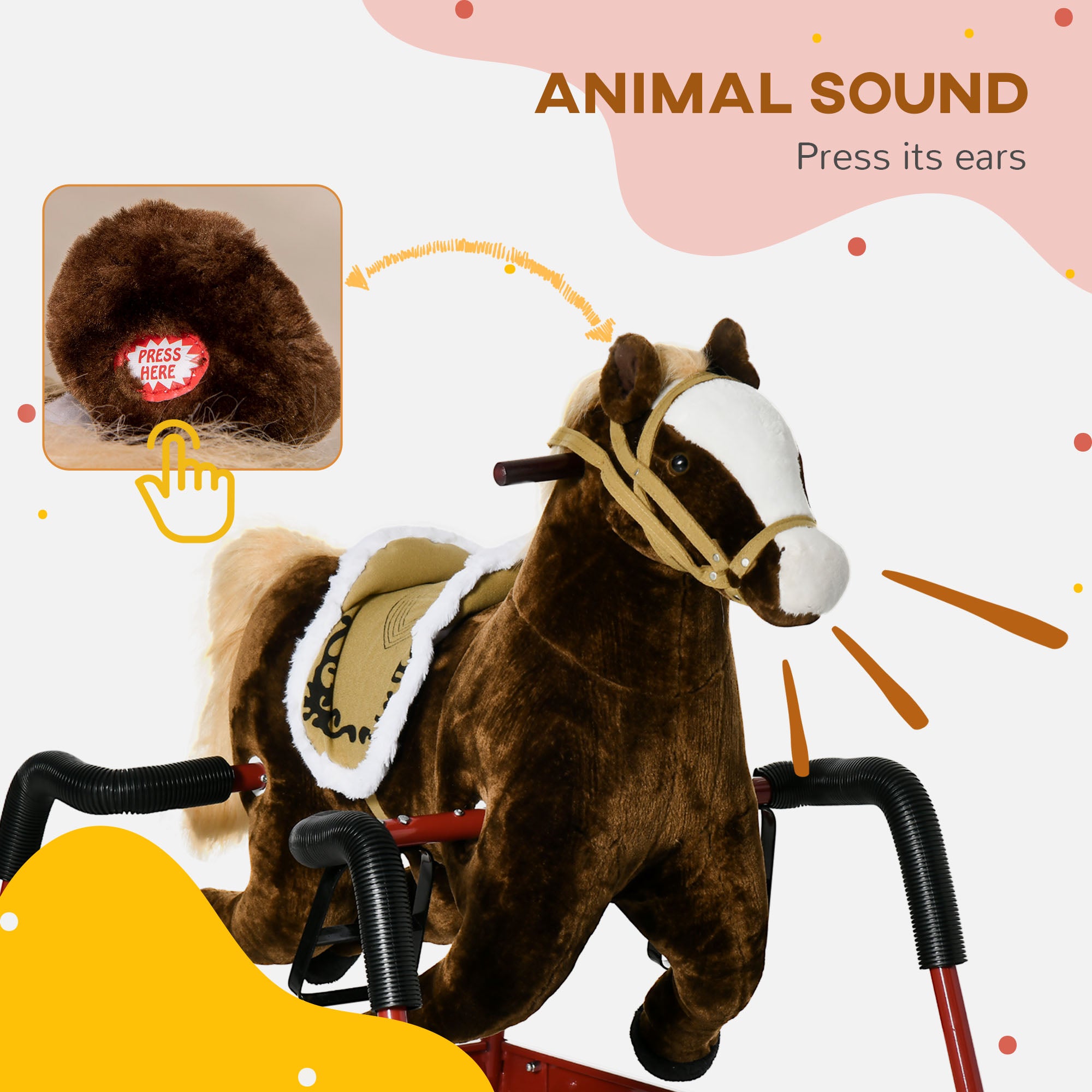 Kids Spring Rocking Horse, Ride on Horse for Girls and Boys with Sounds, Plush Animal Ride-on Toy with Soft Feel, Interactive Toy for Kids, Dark Brown