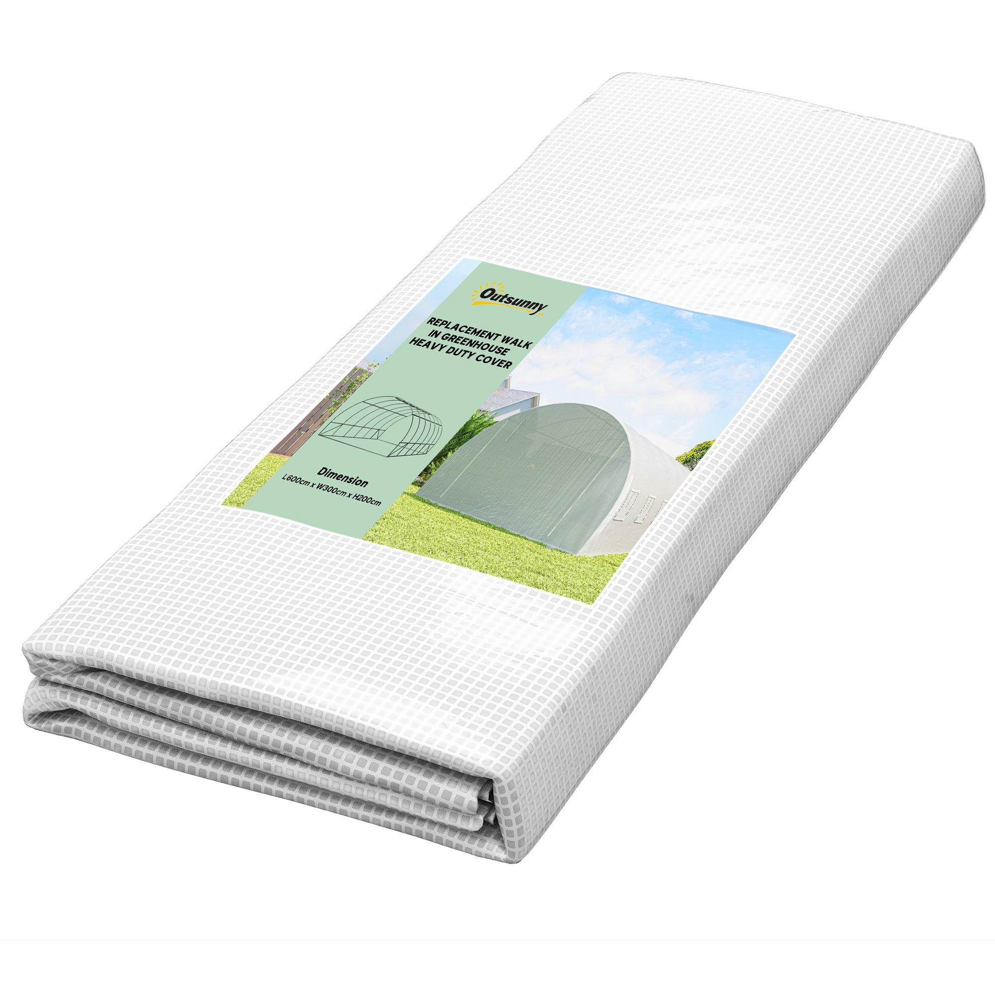 19.7' x 9.8' x 6.6' Plastic Greenhouse Cover Replacement, Heavy Duty Waterproof Tarp for Hoop House, Sheeting with 12 Windows, Door & Reinforcement Grid, White