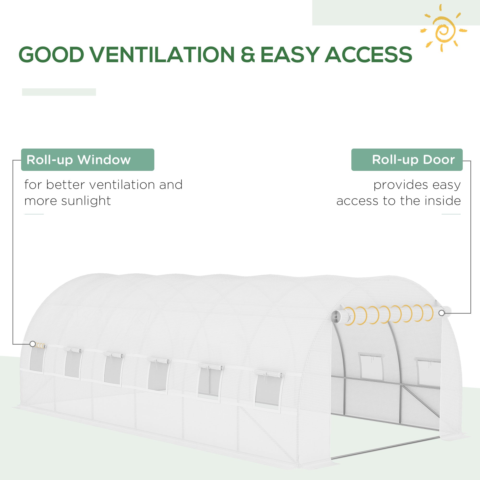 19.7' x 9.8' x 6.6' Plastic Greenhouse Cover Replacement, Heavy Duty Waterproof Tarp for Hoop House, Sheeting with 12 Windows, Door & Reinforcement Grid, White