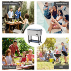 80 QT Rolling Cooling Bins Ice Chest on Wheels Outdoor Stand Up Drink Cooler Cart for Party, Silver