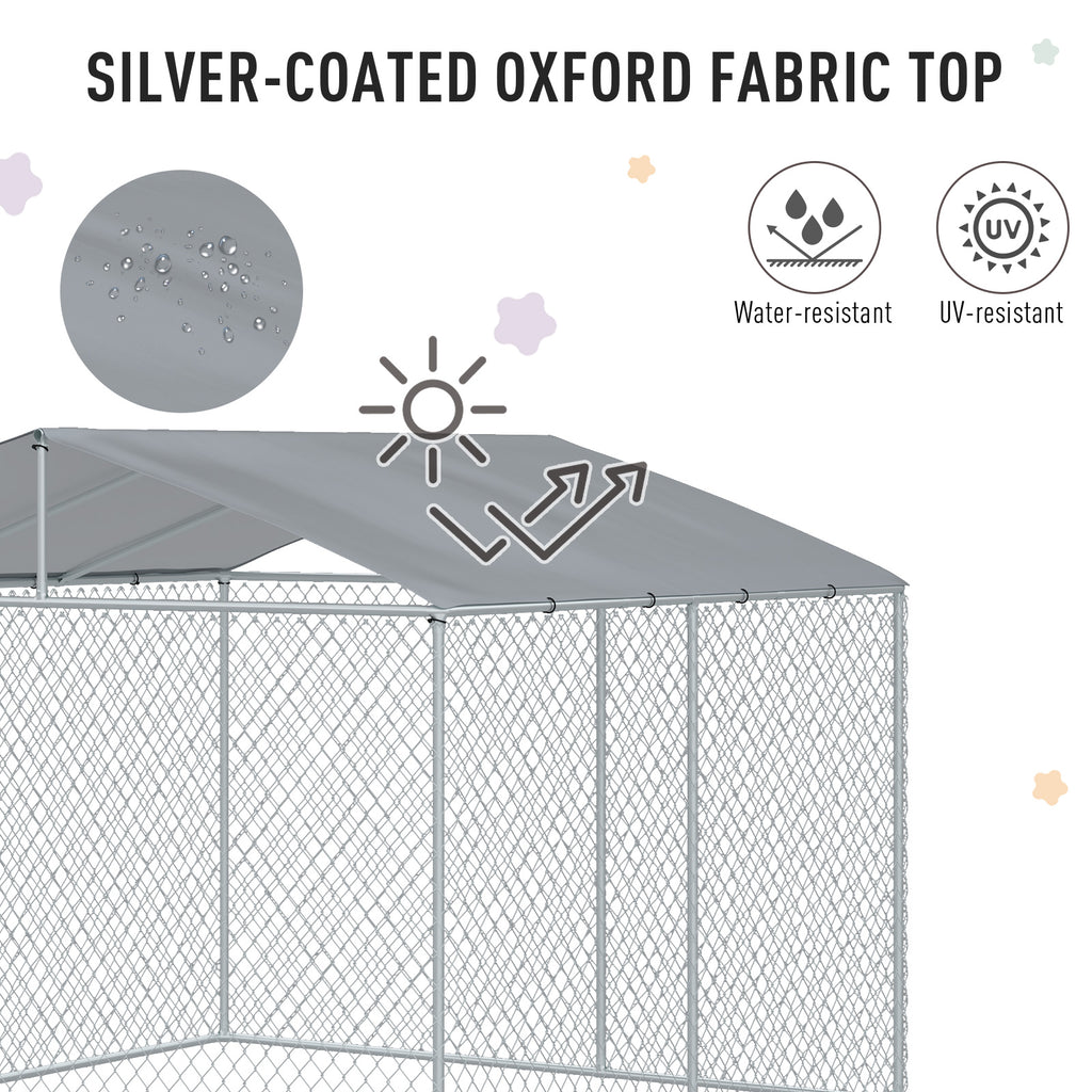 Outdoor Dog Kennel Galvanized Steel Fence with Cover Secure Lock Mesh Sidewalls for Backyard 9.8' x 9.8' x 7.7'