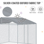Outdoor Dog Kennel Galvanized Steel Fence with Cover Secure Lock Mesh Sidewalls for Backyard 9.8' x 9.8' x 7.7'